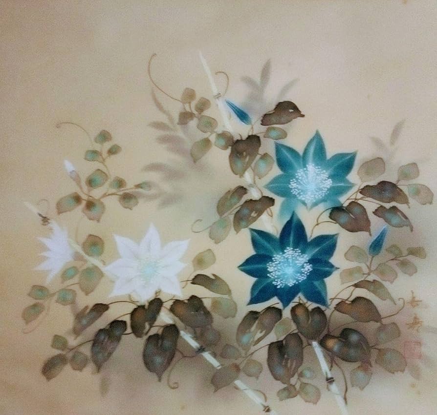 正統派日本画家・舟越長嘉画　掛け軸「鉄線花」 正統派日本画家・舟越長嘉画掛け軸「鉄線花」